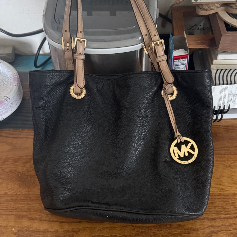 Michael Kors Black and Tan Leather Tote